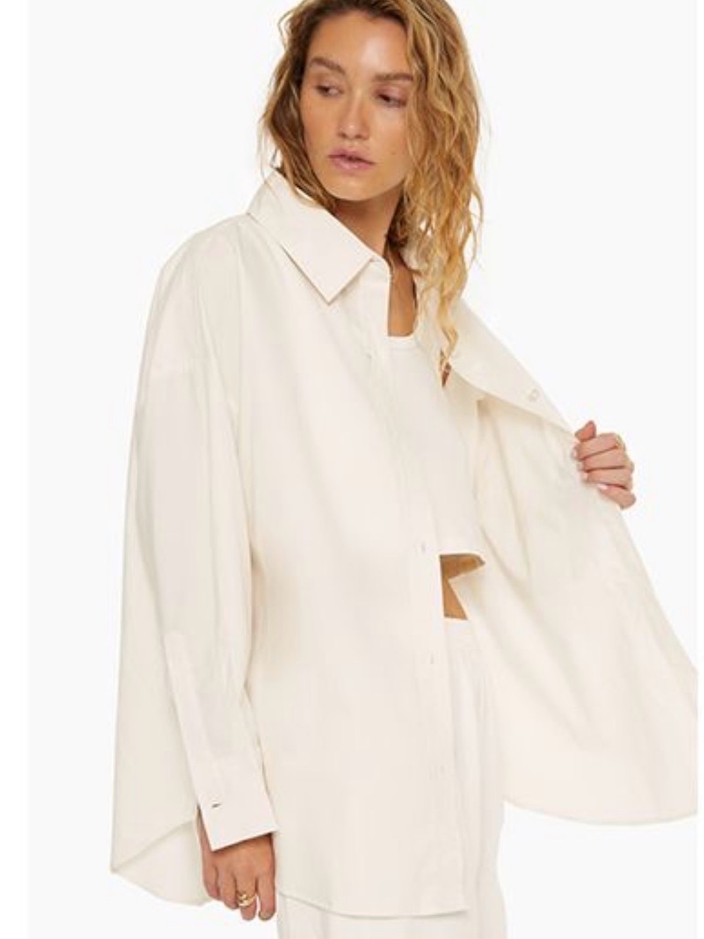 SET Active Button-Down Oversized Shirt Small in Blanc